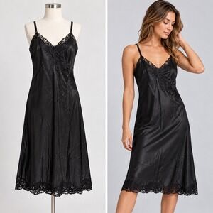 Vintage Wonder Maid Full Slip Small 34 Black Lace Antron Nylon Retro Sleepwear